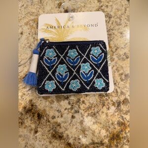 Blue Beaded Floral Coin Purse